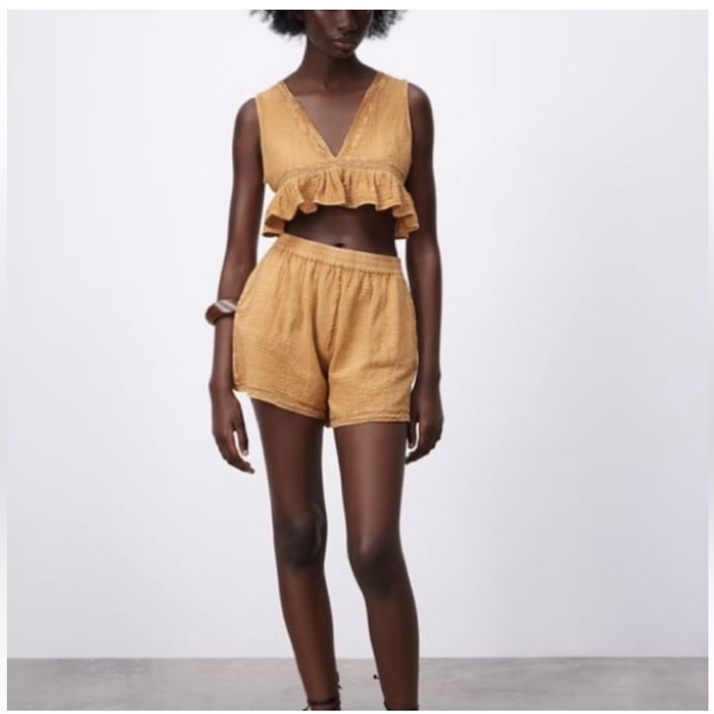ZARA LINEN CROP TOP AND SHORT SET SZ XS